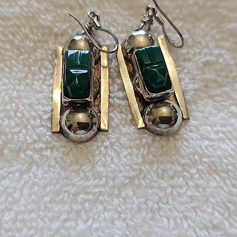 Vintage taxco and jade braclet and earings - Picture 8 of 11